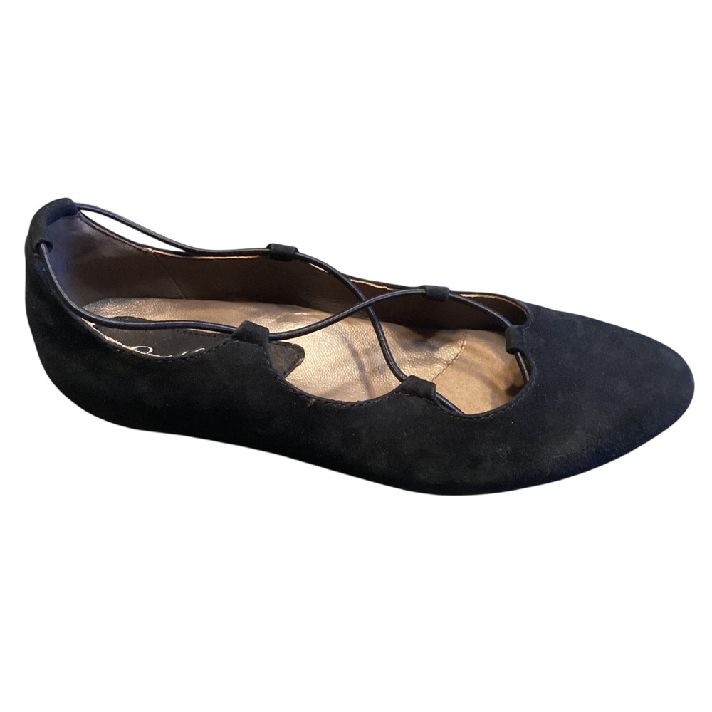 Earthies by Earth Essen Black Suede Lace Up Ballet Flats Pointed Toe Womens 8B